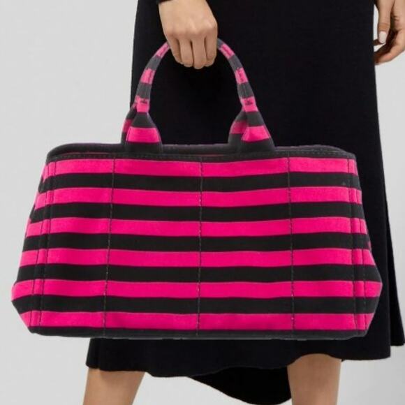 Prada Canapa Righe Stripe Large Tote Bag - Picture 2 of 8